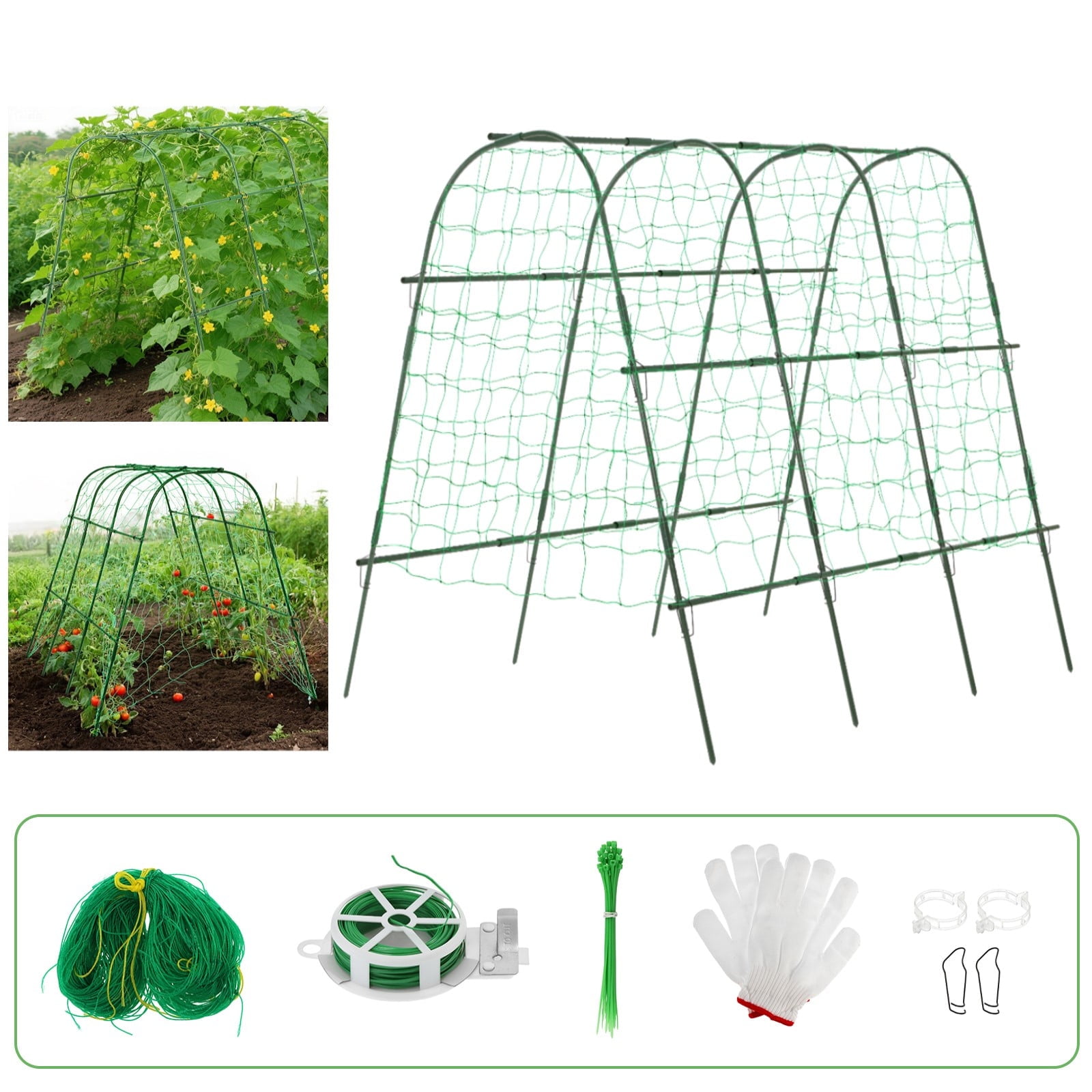 BEAMNOVA Garden Arch Trellis for Climbing Plants, 48"x63" Plants Support Trellis with Netting Kits for Outdoor Vegetable Fruits Flowers, Vine, Grape, Cucumber Climbing