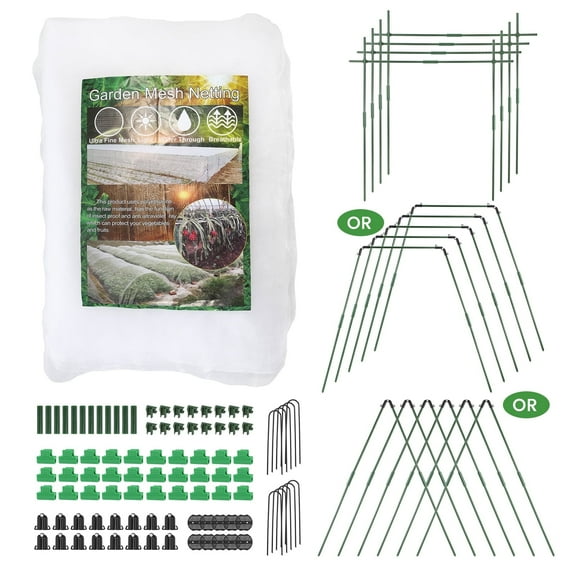 BEAMNOVA Garden Mesh Netting Kit with Support Pole - 8 x 24 ft Plant Cover with Bracket for Vegetable Fruits Flowers Vine Plants Climbing
