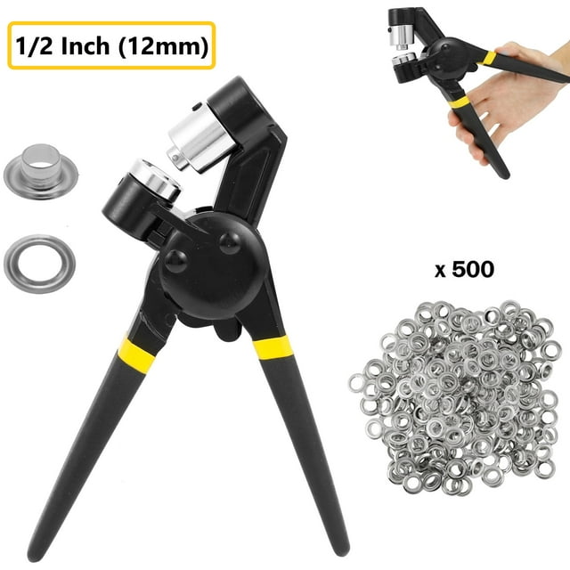BEAMNOVA Handheld Grommet Tool Kit, 1/2 Inch, 500 Silver Grommets