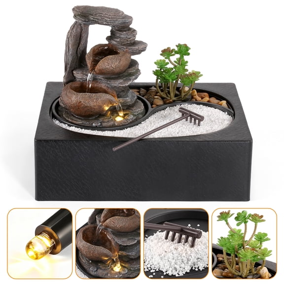 BEAMNOVA Indoor Tabletop Fountain LED Light, Small Desktop Flowing Waterfall Fountains Decor Zen Garden
