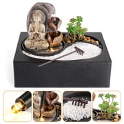 BEAMNOVA Tabletop Water Fountain with Warm LED Glow, Desktop Waterfall Decor, Includes Artificial Plant, Pebbles, Sand & Rake