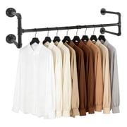 BEAMNOVA Industrial Pipe Clothes Rack Wall Mounted, 41.7L Heavy Duty Iron Pipe Clothing Garment Rail Display Hanging Rod Bar, Max Load 110lbs Black