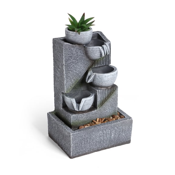 BEAMNOVA Tabletop Water Fountain, 3 Tier Flowing Bowls Waterfall Desktop Fountain Decor with LED White Light