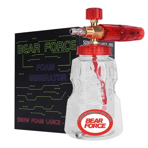 BEAR FORCE Pressure Washer Brass Foam Cannon Foam Generator Snow Foam Lance with 1/4 Quick Connector & 1.25mm & 1.10mm Orifice Nozzle, 360 Adjustable Thicker Snow Foam with 32 oz Soap Car Wash