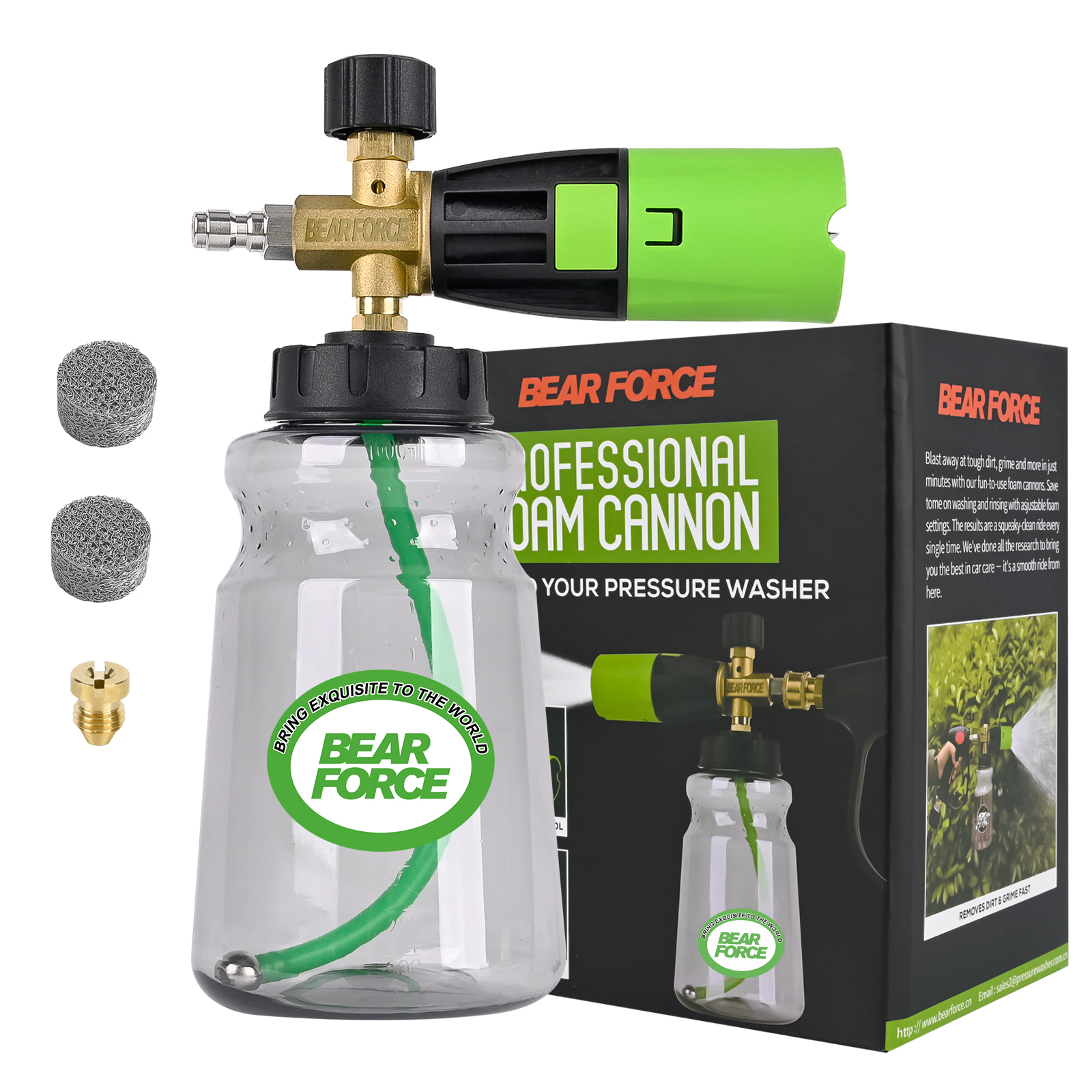 Bear Force Pressure Washer Brass Foam Cannon (Wide Mouth) – Car Wash Snow Foam Lance Pressure Washer Foam Sprayer for Car Washing with 360° Adjustable Thick Foam + 1/4 Quick Connector, 32oz Bottle