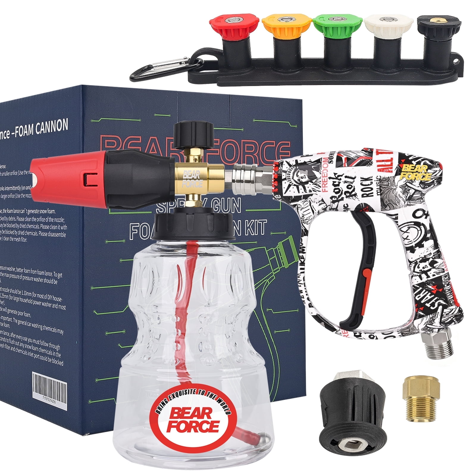 Bear Force Pressure Washer Color Painted Short Spray Gun & Foam Cannon Set, M22-ID14mm Max 3000 PSI, for Kar-Cher Pressure Washer, Car Wash Detailing