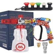 BEAR FORCE Pressure Washer Spray Gun Power Washer Short Gun with M22 Inlet-14mm & Foam Cannon Foam Gun with 5 Nozzles Tips #035 & 3/8'' Quick Connector, Additio