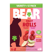 BEAR Fruit Rolls Variety Pack Straw/Rasp 8.4oz, No Added Sugar, Non-GMO, 12 count
