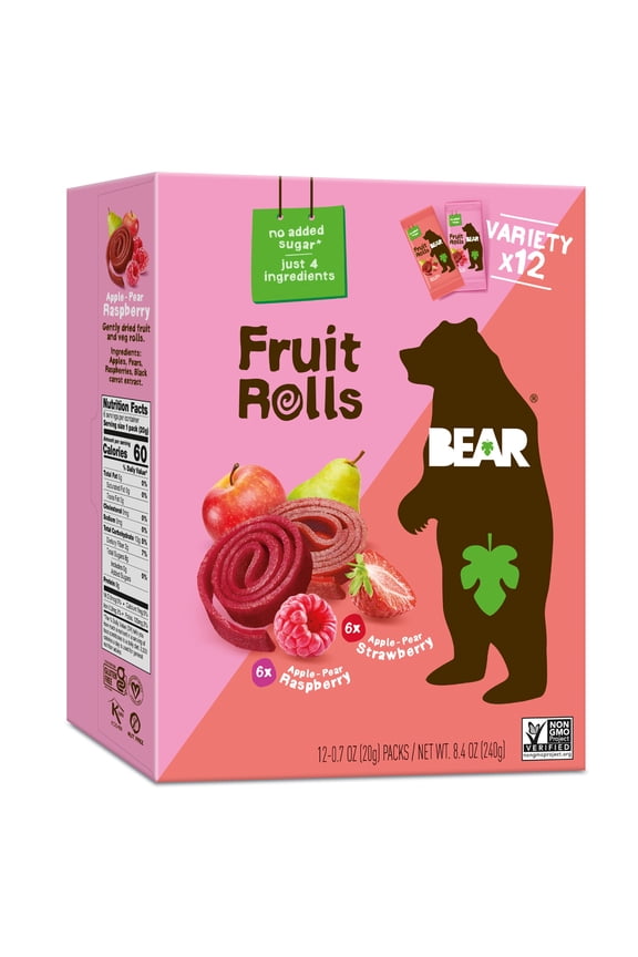Fruit Rolls Variety Pack Straw/Rasp 8.4oz, No Added Sugar, Non-GMO, 12 count