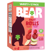 BEAR Fruit Rolls Variety Pack Strawberry Raspberry 8.4oz, 12 Count, No Added Sugar, Non-GMO, Made with Real Fruit