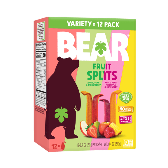 BEAR Fruit Splits Variety Pack 8.4oz, 12ct, Non GMO, Vegan
