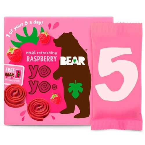 BEAR Fruit Yoyos Raspberry Multipack 5 x 20g, British Import (Pack of 6)