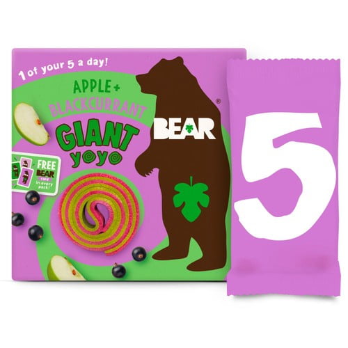 BEAR GIANT Fruit Yoyos Apple & Blackcurrant Multipack 5 x 20g, British Import (Pack of 6)