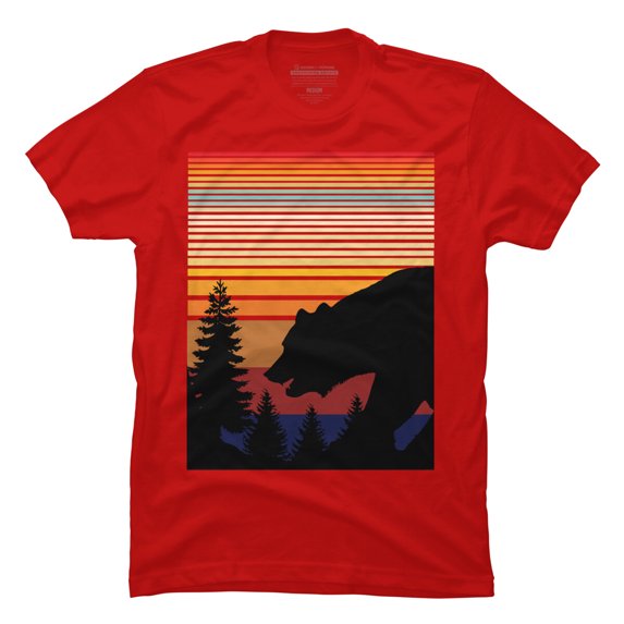 BEAR IN FOREST VINTAGE SUNSET Mens Red Graphic Tee - Design By Humans L