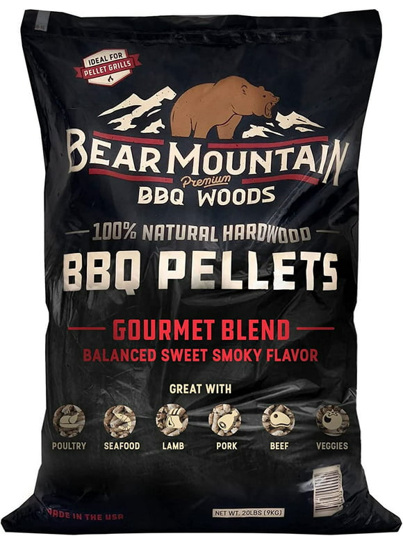 BEAR MOUNTAIN Premium BBQ WOODS 100% All-Natural Hardwood Pellets - Gourmet Blend 20 lb. Bag Perfect for Pellet Smokers, or Any Outdoor Grill-Rich, Smoky Wood-Fired Flavor