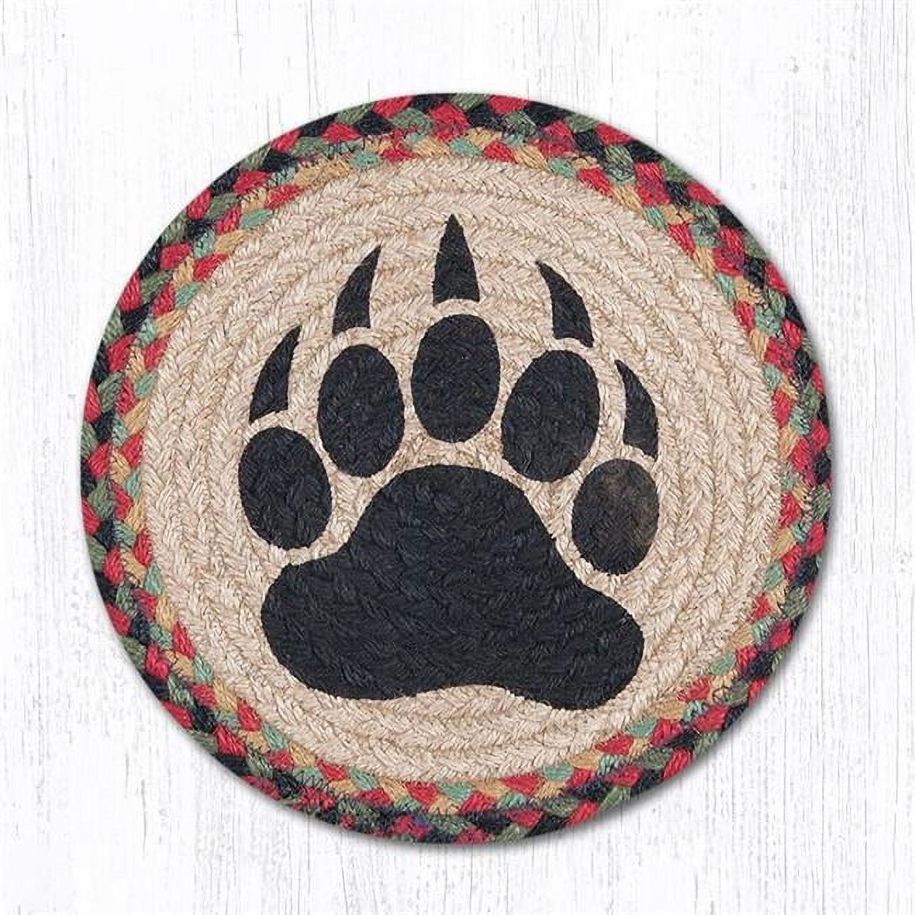 10" Natural Jute Round Trivet with Bear Paw Print