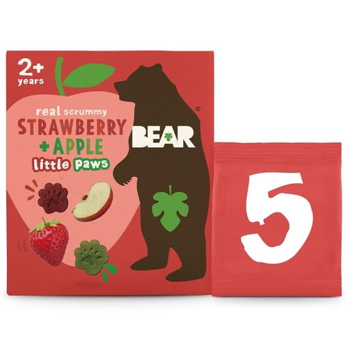 BEAR Paws Fruit Shapes Strawberry & Apple 2+ years Multipack 5 x 20g, British Import (Pack of 3)