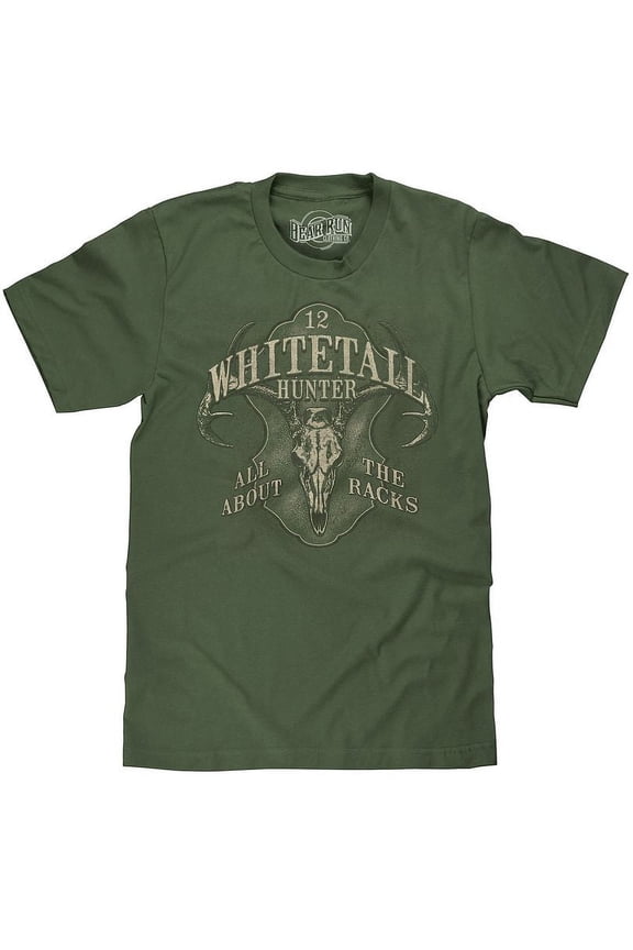 BEAR RUN Men's Faded Whitetail Hunter Deer Skull T-Shirt (L)