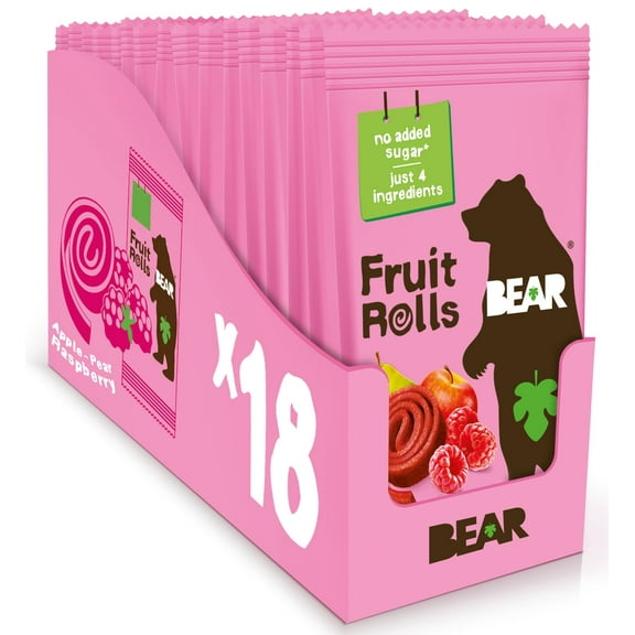 BEAR Real Fruit Snack MZF22 Rolls - Gluten Free, Vegan, and Non-GMO - Raspberry - Healthy School And Lunch Snacks For Kids And Adults, 0.7 Ounce (Pack of 18)