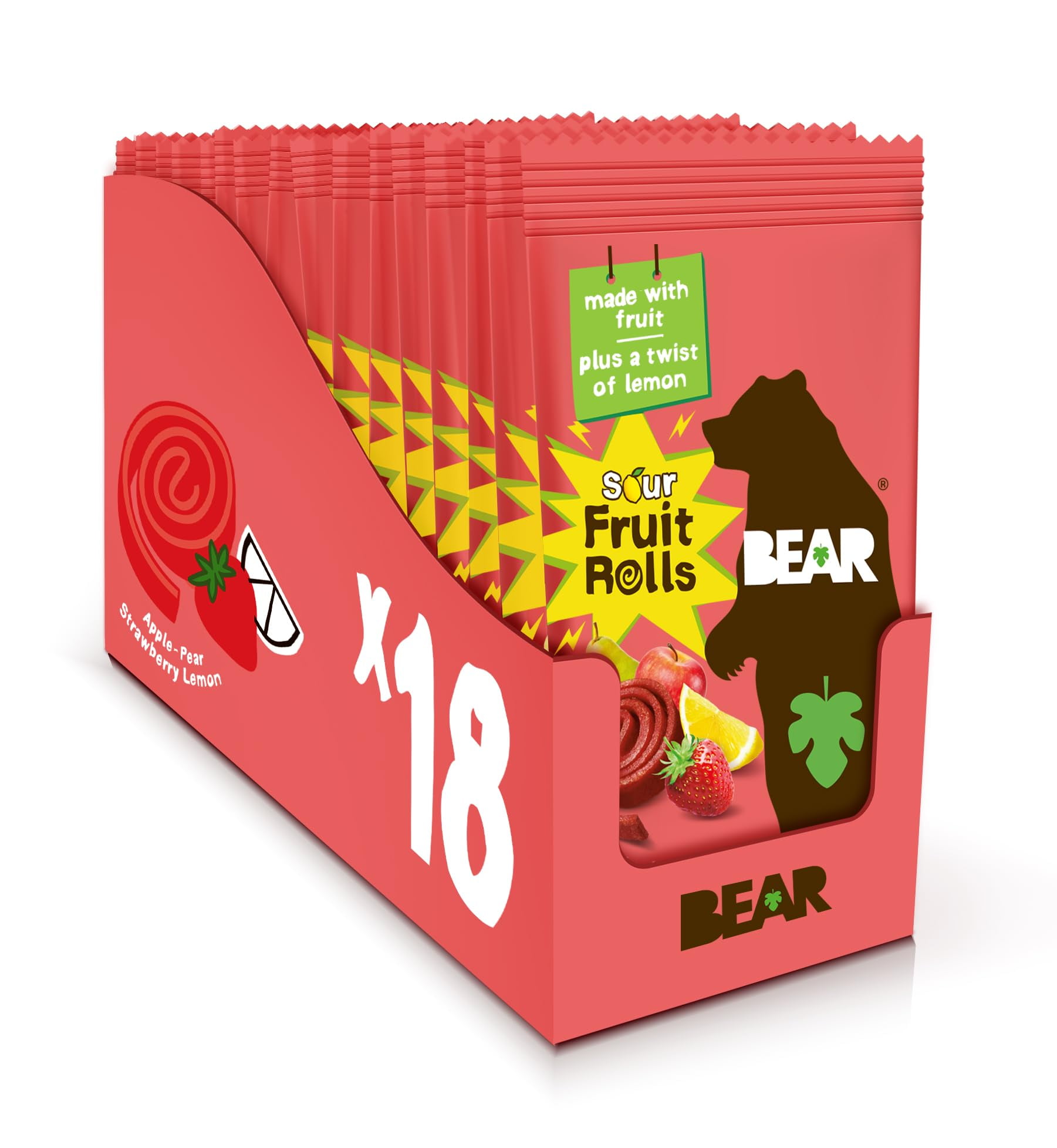 BEAR Real Fruit Snack Rolls - Gluten Free, Vegan, and Non-GMO - Strawberry Lemon â€“ Healthy School And Lunch Snacks For Kids And Adults, 0.7 Ounce (Pack of 18)