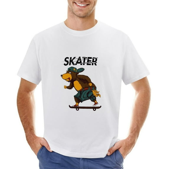 BEAR SKATER Vintage T-shirt Mens Cotton Classic Crewneck Short Sleeve Tees Unisex White 4XL