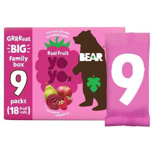 BEAR Yoyos Raspberry Multipack 9 x 20g, British Import (Pack of 6)