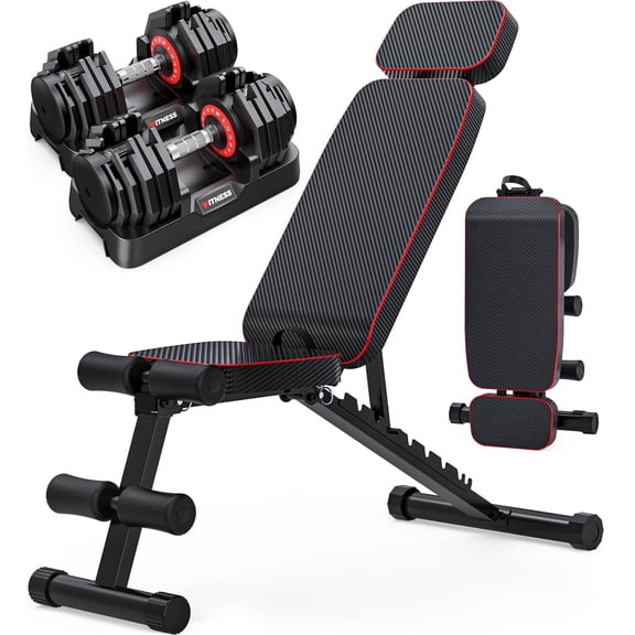 BEARBRO 9 Positions Adjustable Foldable Weight Bench Workout Bench with 16 in 1 Quick-Select 160LB(80lbs*2) Adjustable Dumbbells