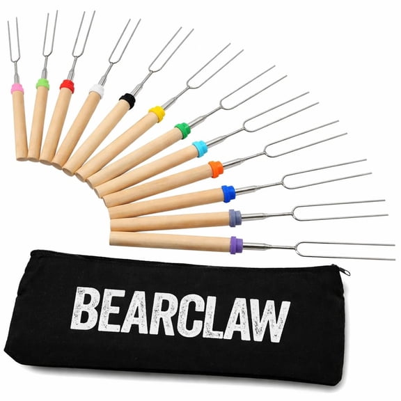 BEARCLAW Smores Sticks for Fire Pit - Accessories for Campfire Marshmallow Roasting Sticks Smores Kit Outdoor-Smore Skewers Hot Dog Fork For Outside, Camping Essentials Bonfire Gear Long 32" 5 Pack