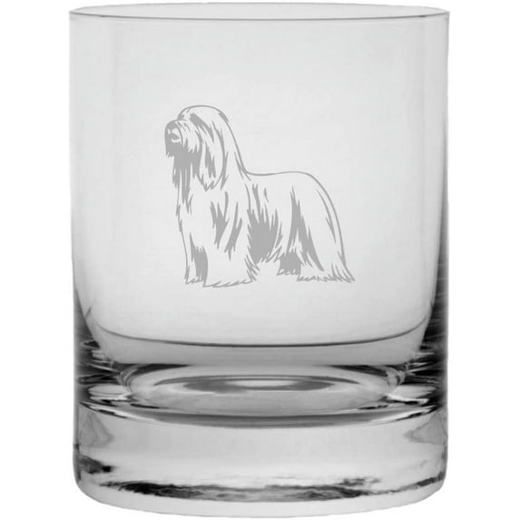 BEARDED COLLIE Dog Themed Etched 10.25oz Crystal Rocks Whisky Glass