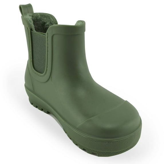 BEARPAW Toddler Chelsea Rain Boots with Faux-Fur Lining - Hunter Green, Size 3