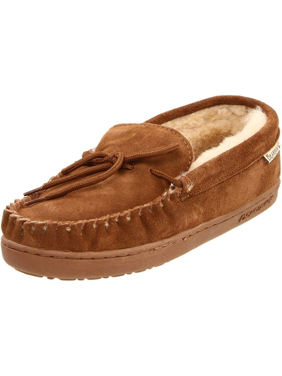 Moc II Mens Moccasin Slippers, Sheepskin Lining, Hard Sole with Cushioned Footbed, Rubber Outsole Slippers for Men