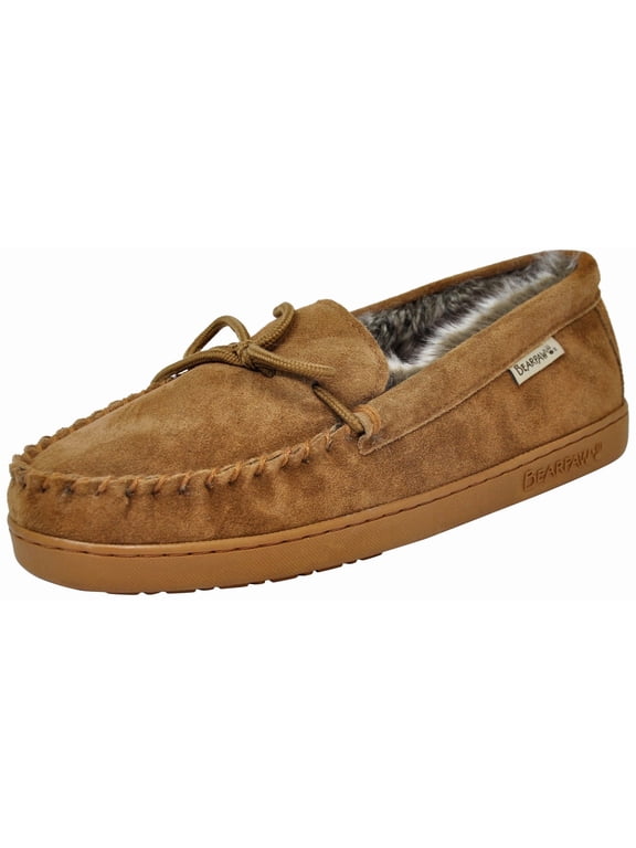 Moc II Mens Moccasin Slippers, Sheepskin Lining, Hard Sole with Cushioned Footbed, Rubber Outsole Slippers for Men