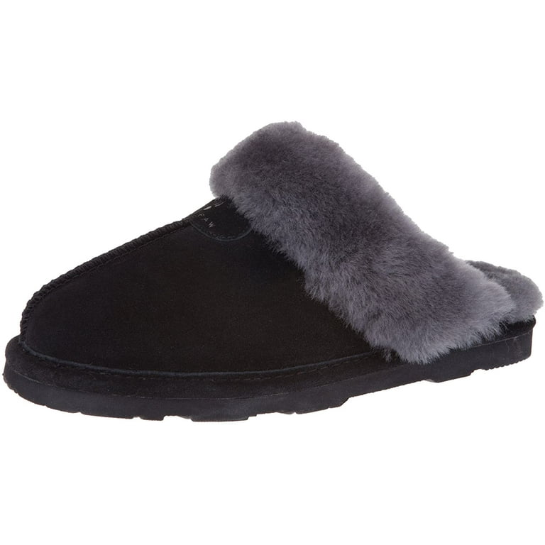 BEARPAW Women's Loki II Suede Slippers, Sheepskin Collar, Indoor