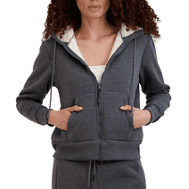 BEARPAW Women's Sherpa Lined Fleece Full Zipper Front Hoodie with Pockets Sweatshirt