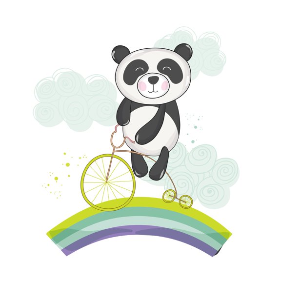 BEARS - Panda Bear Bicycle Rainbow Road Vinyl Kids Bedroom Decoration Multicolored Animal Clipart Design Home Kids Playroom Wall Decal Sticker 9" x 10"