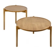 BEARUT Wooden Round Nesting Coffee Tables Set of 2, Solid Wood Round End Table