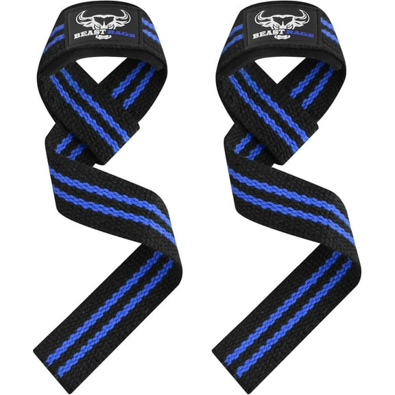 "BEAST RAGE Weight Lifting Wrist Straps Gym Wrist Wraps Padded Training Extra Grip Support Power Deadlift Barbells Non Slip Exercise (Black/blue),,