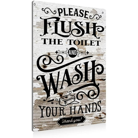 BEASTZHENG Rustic Bathroom Metal Tin Sign Wall Decor - Farmhouse Bathroom Quote Saying Tin Sign for Toilet Restroom Home Decor Gifts