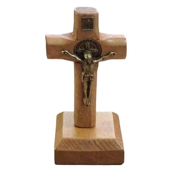 BEATIZ Standing Wooden Cross, 2.87 Retro Wood Cross with Stand, Christian Wooden Crucifix for Home Church Table Decor, Faith Keepsake Gifts for Religious Prayer Holy Easter