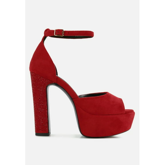 BEATY Rhinestones High Block Heeled Sandals