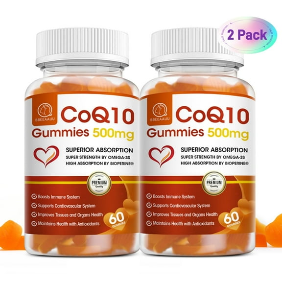 BEAU COQ10 Gummies Supplement, Ultra High Absorption CoQ10 500mg, Support Heart Health, Gluten Free (120 Vegan Gummies)