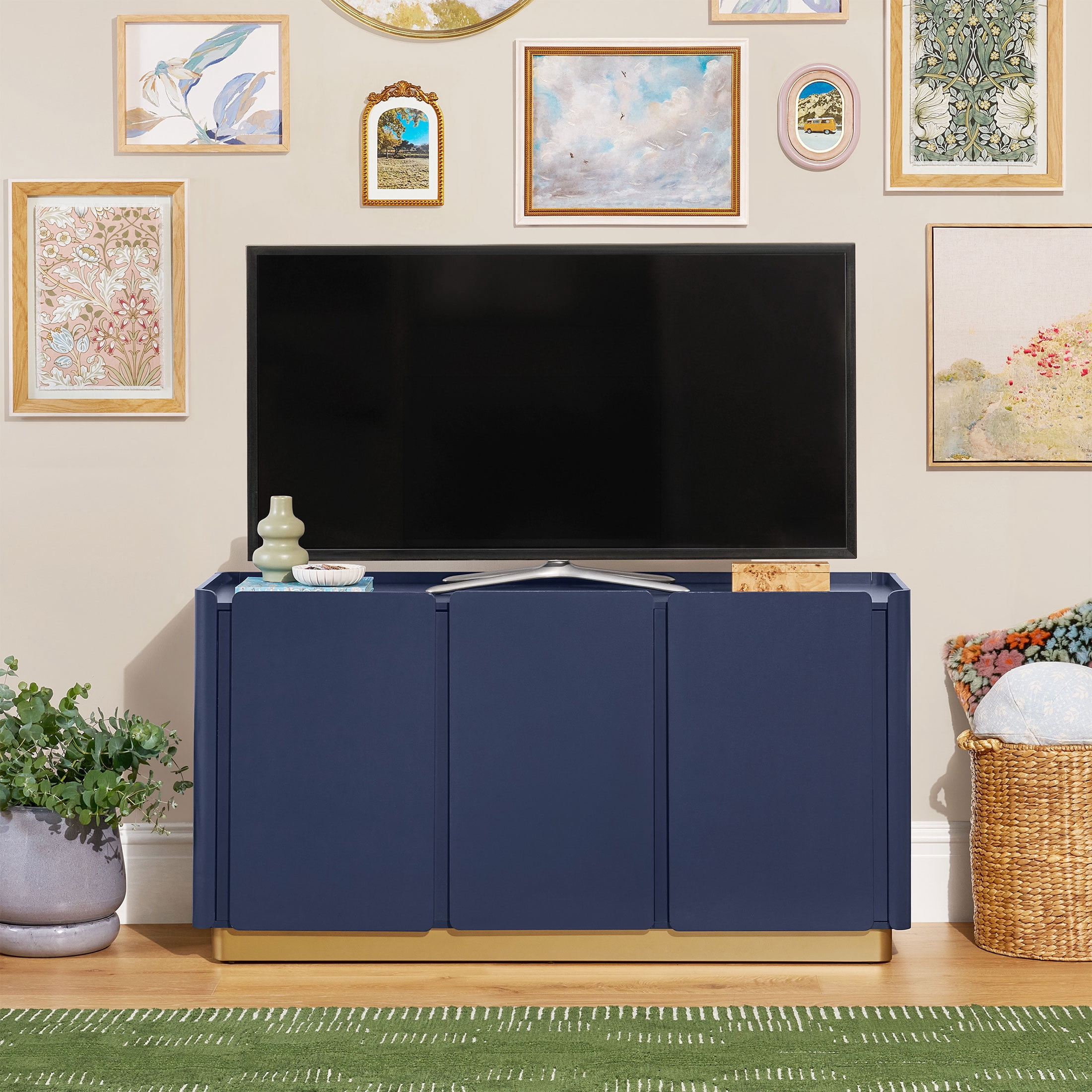 Beautiful Mae TV Stand for TV's up to 70" by Drew Barrymore, Starry Night Blue Finish