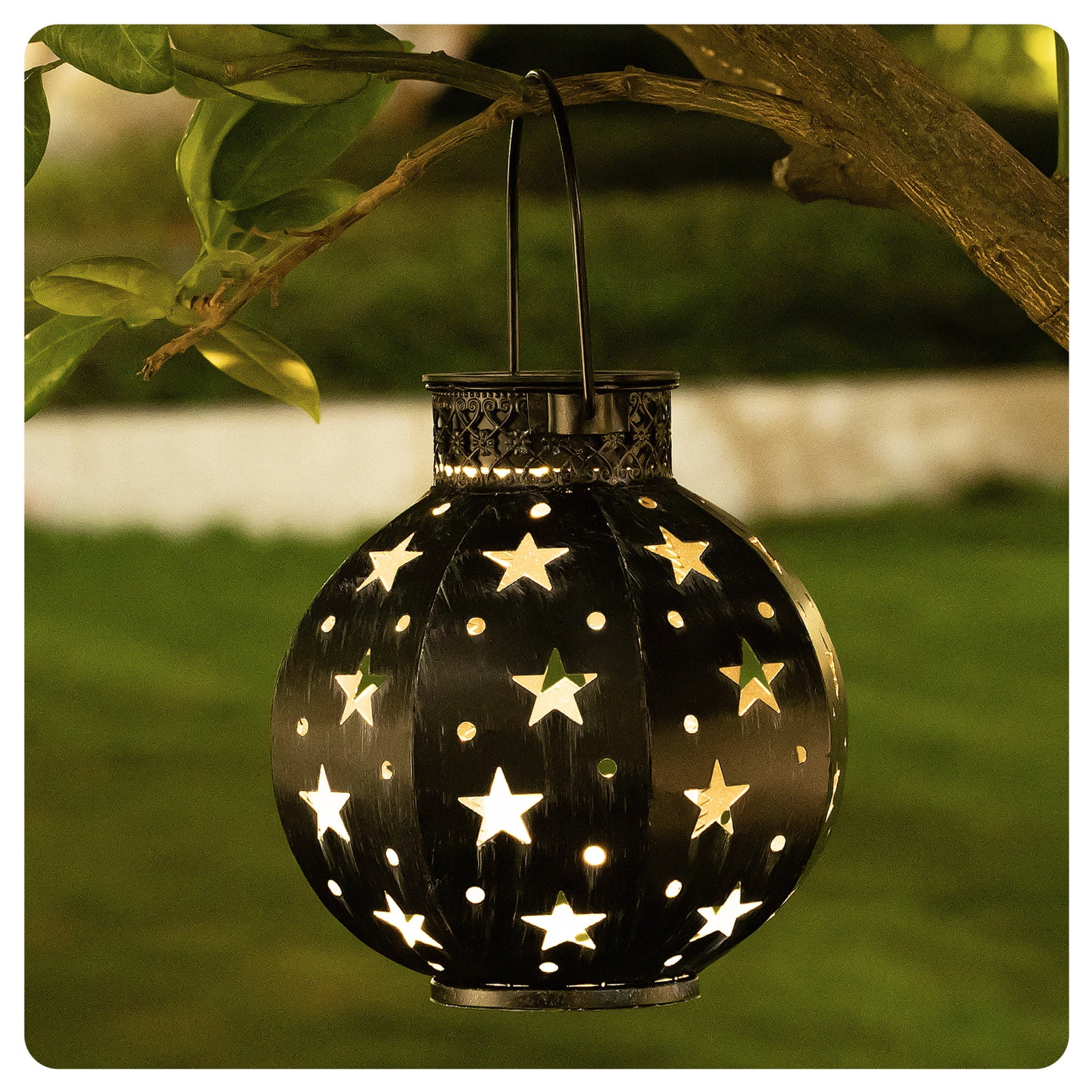 BEAU JARDIN 4 Pack Hanging Solar Lanterns Decorative Stars Lights