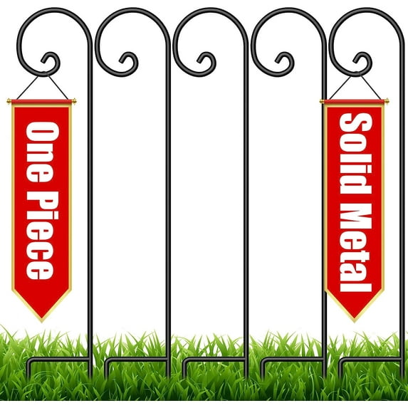 BEAU JARDIN 5Pack Garden Shepherd Hooks 48 inch Heavy Duty Outdoor Bird Feeder Pole Shepards Hanging Plants Basket Hanger Stand 2/5 inch thich Solar Light Lantern Wind Chimes Wedding Decor Black