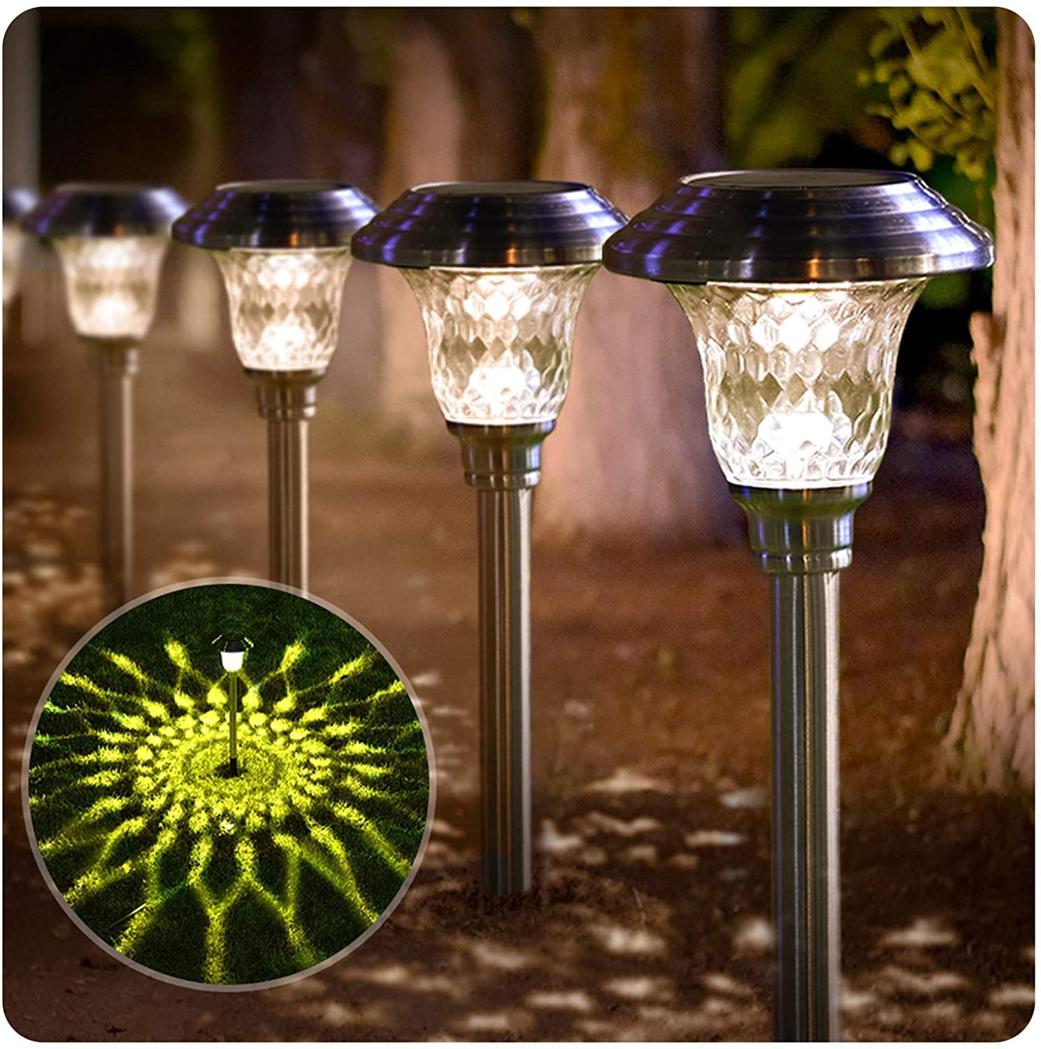 BEAU JARDIN Pack Solar Powered Lights LED Path Garden Light Silver 