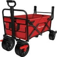 thumbnail image 1 of BEAU JARDIN Collapsible Folding Beach Wagon Cart Foldable All Terrain Wagon with Brake Free Standing Utility Camping Grocery Portable Rolling Outdoor Garden Sport Heavy Duty Shopping Push Red, 1 of 7
