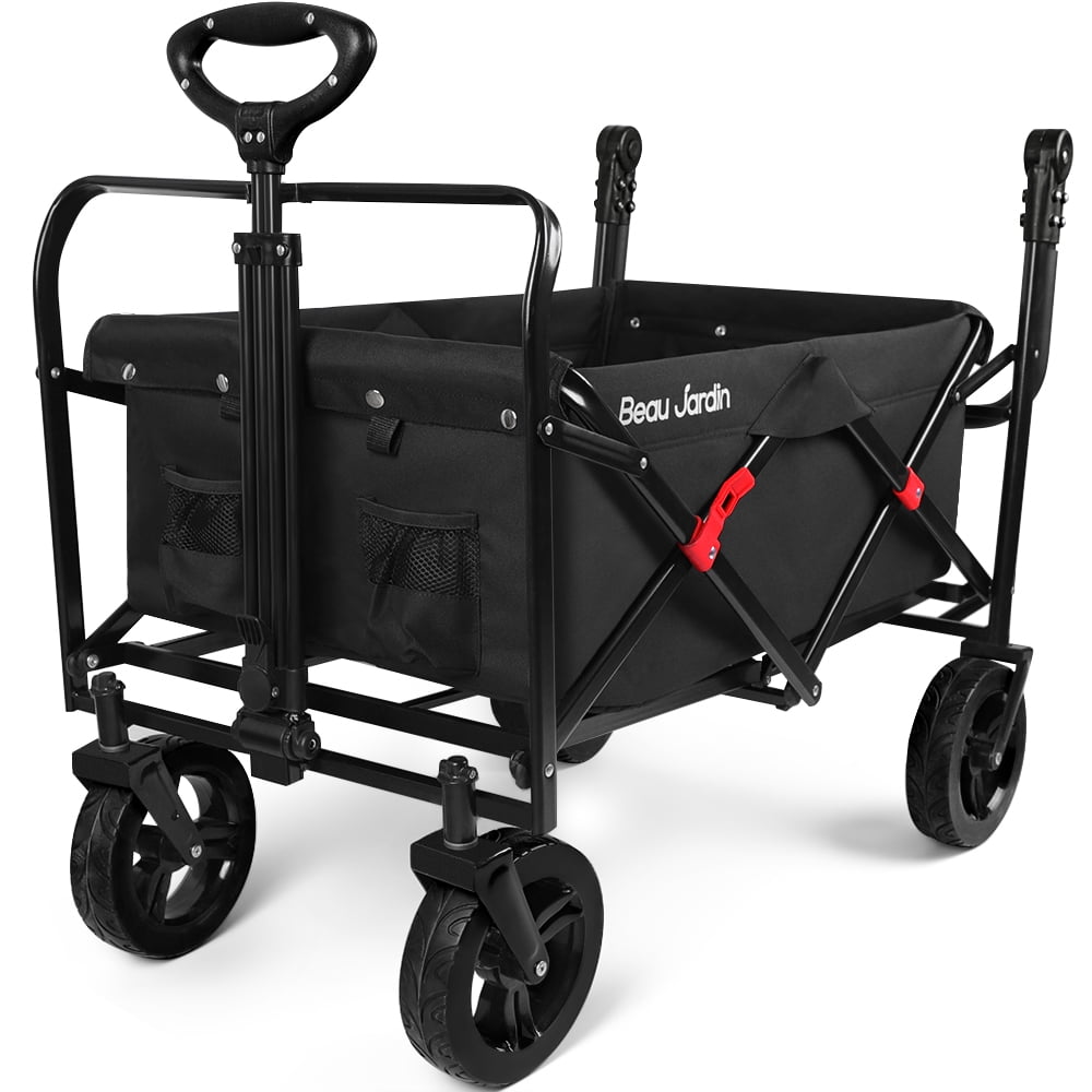 BEAU JARDIN Folding Push Wagon Cart Collapsible Utility Camping Grocery