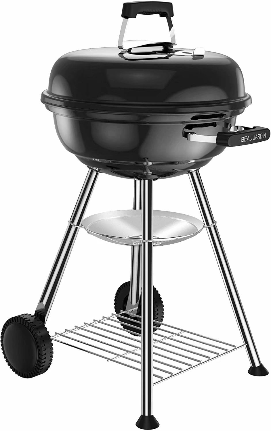 BEAU JARDIN Premium 18 Inch Charcoal Grill Kettle for Outdoor Barbecue Camping BBQ Coal Grill Cooking Tailgating Portable Heavy Duty Round with Thickened Grilling Bowl Wheels for Small Patio Backyard