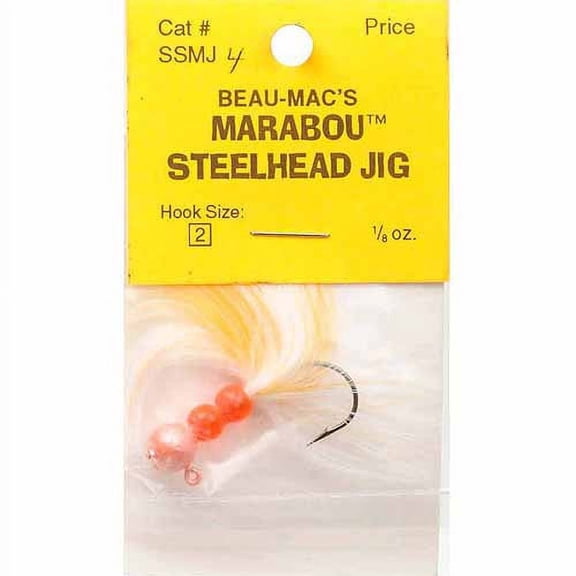 BEAU MAC STEELHEAD AND SALMON JIG DOUBLE BEAD JIG - PCH/WHT 1/8 OZ