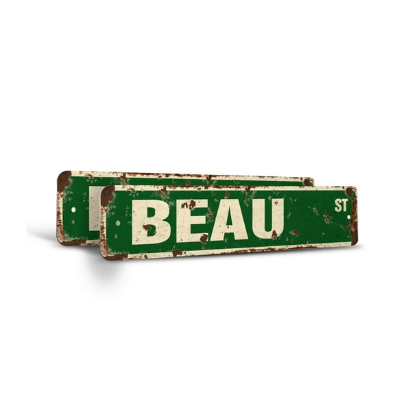 BEAU Vintage Style Rustic Street Sign – (2 Pack) Childrens Name Room Sign Retro Decorative Wall Sign for Home, Bar, Garage, or Outdoor Use | 4" X 18" Plastic Road Sign